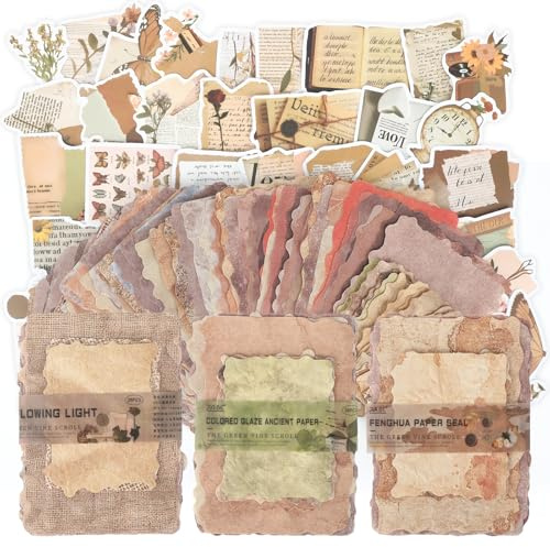 Yaunming Set di carta per scrapbook vintage, 134 pezzi, accessori per scrapbooking, artigianato fai da te e bullet journal