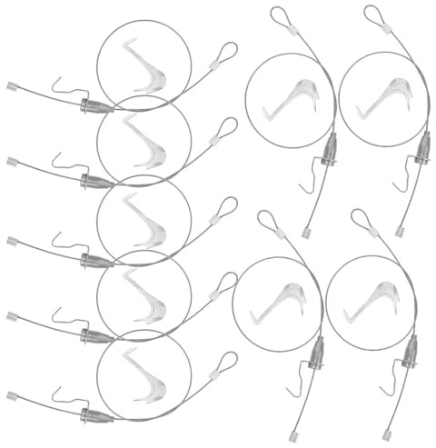 GARVALON 12 Juegos Kit de Ganchos Ajustables y Cables de Acero para Colgar Cuadros Sistema Invisible y Seguro para Exhibiciones de Arte con Alambre Transparente y Soporte Flexible para