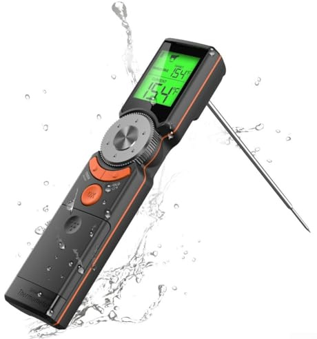 Thermomètre de cuisine intelligent, 16 x 3,6 cm, avec sonde pliable et minuteur, lectures rapides en 3 secondes ± 1 °C, étanchéité IP65, pour barbecue et barbecue (orange)