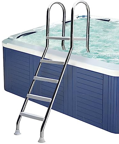 Poolstege ovanför marken med stor plattform, 4-stegs anti-halksäkerhetssteg för enkel ingång och utgång, stöder upp till 250 kg