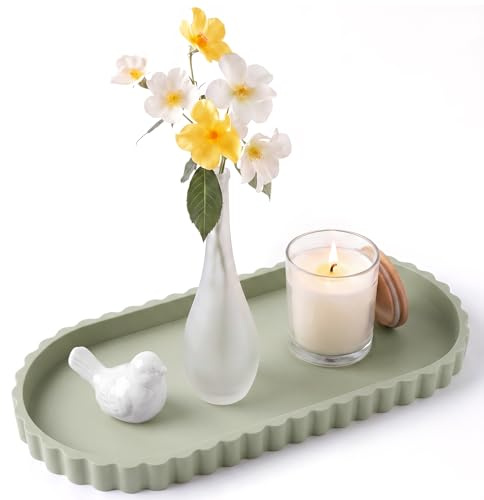 Bagno Vassoio Portaoggetti, 30,5x13,5 cm Ovale Vassoio Decorativo Per Piano Lavabo, Vassoi Marmo In Silicone Con Bordo Smerlato, Eleganti Vassoi e Portaoggetti Per Cosmetici, Profumi Decorazioni Bagno
