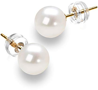 Pearl Earrings 14K White Gold White Freshwater Cultured Pearl Stud Earrings for Women (6mm)