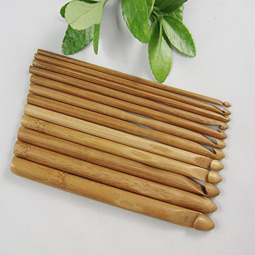 Gemini_mall® 12pcs Bamboo Handle Crochet Hook Knit Weave Yarn Craft Knitting Needle Set 3.0-10mm