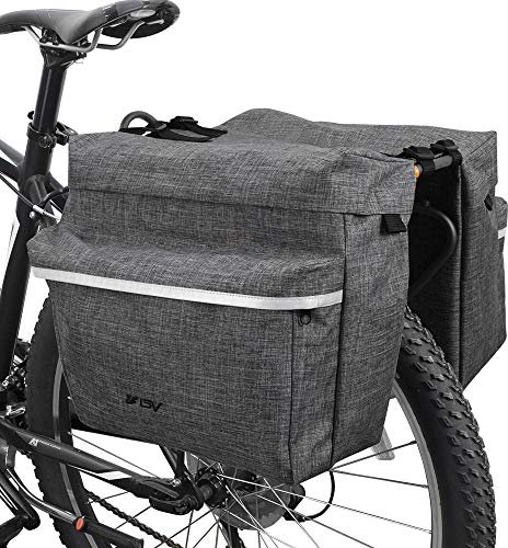 BV Bike Bag Bicycle Panniers with Adjustable Hooks, Carrying Handle, 3M Reflective Trim and Large Pockets. Grey