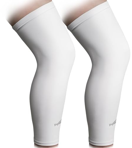 COOLOMG Scaldamuscoli a compressione, per ciclismo, basket, calcio, protezione solare, antiscivolo, per uomo, donna, bambini, ragazzi, bianco, M (1 paio)