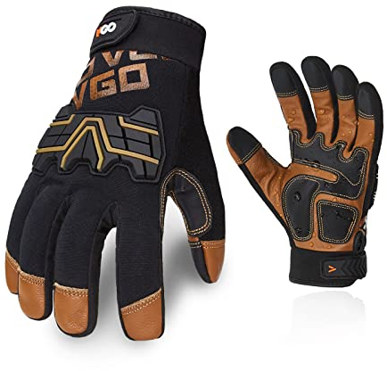 Vgo GA9617 Paire de gants de sécurité pour mécanique, chocs, manutention - Résistance moyenne (taille S, marron)