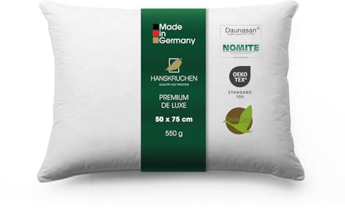 Hanskruchen® Premium de Luxe Almohada de plumón 50x75 cm - Fabricado en Alemania Almohada de plumas de 100% algodón - Almohada de plumón de 3 cámaras para alérgicos [1er Pack]