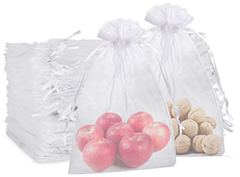CLTPY 50 Pezzi Sacchetti Organza 25 * 35 cm, Bianco Confetti Grande, Sacchetti Regalo Natale Trasparenti, per Portaconfetti Matrimonio Comunione Battesimo Caramella Gioielli Sacchettini Bomboniere