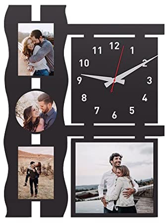 TATLETATLE Orologio da parete con cornice per foto di coppia, personalizzabile con nome, per soggiorno, camera da letto, collage, foto di famiglia, orologio in legno, regalo per San Valentino