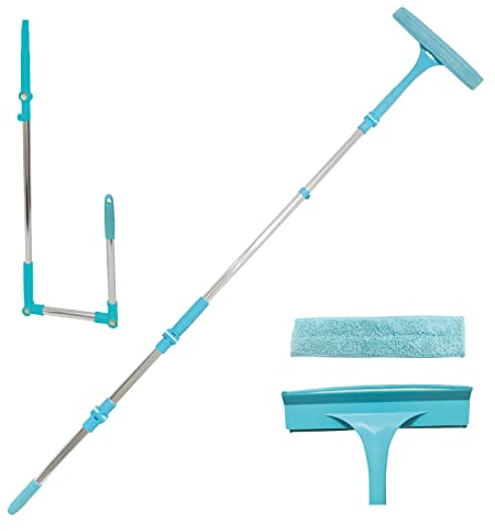 Cleanrite® Nettoyeur de Raclette Vitre Kit Telescopique | 2en1 Kit Nettoyage Vitre | Lave-vitre & Manche Telescopique Pliable | Lavable jusqu'à 60°C | Nettoyer les Fenêtres Hautes | 64 à 190 cm | Vert