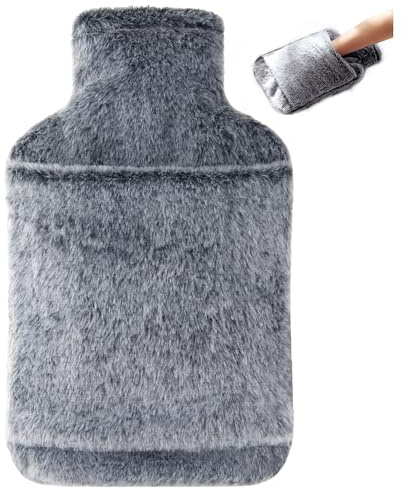 samply Hot Water Bottle with with Hand Pocket Cover, 2L Hot Water Bag for Menstrual Cramps, Neck and Shoulder Pain Relief, Hot and Cold Compress, Hand Feet Warmer, Gray
