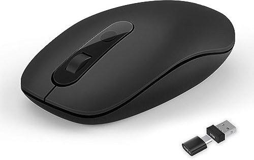 seenda Kabellose 2.4Ghz Maus [2-in-1] mit USB-C Empfänger - Leise USB-C Funkmaus für PC, Laptop, MacBook, Tablet & Windows - 2400 DPI - Schwarz