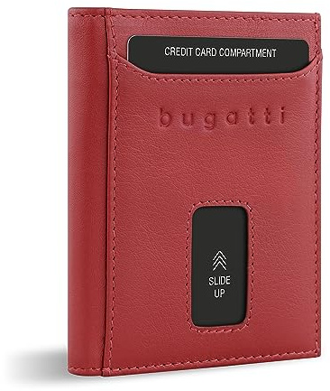 bugatti Secure Slim Mini Börse Spezial mit RV-Münzfach und RFID-Schutz aus Leder, rot