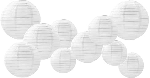 Paper Lanterns Decorations,Paper Hanging Decorations Ball Lanterns Lamps for Birthday Parties, Bridal Showers, Baby Showers, Wedding（10 Pcs,4 in/6 in/8 in/10 in,White）