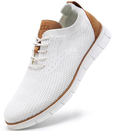 LEZTA Schuhe Herren Anzugschuhe Sneaker Oxfords Business Mesh Stoff Atmungsaktiv Sportschuhe Tennisschuhe Walkingschuhe Komfortabel Weiß 42 EU