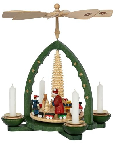 Richard Glaesser Pyramid Christmas Gift Green for Tea Light and Candles from Seiffen in the Ore Mountains