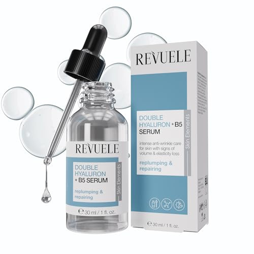 REVUELE Siero Doppio Ialuronico ad alto Dosaggio + Vitamina B5 – Siero di Acido Ialuronico Anti Rughe, Rigenerante e Posa con Acido Ialuronico, Leviga Linee Sottili, 30 ml
