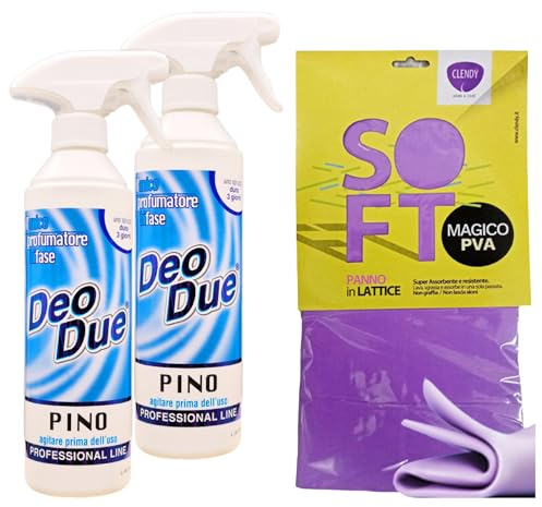 SET: 2x Profumatore Spray Per Ambienti Bifase, Uno Spruzzo Dura 3 Giorni. Profumato Al PINO 500ml + Panno In Lattice SOFT Formato 30x30