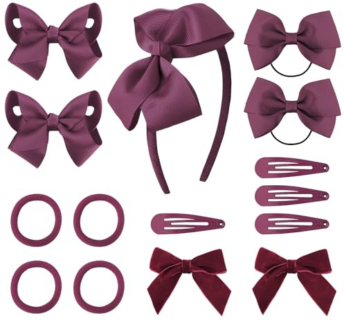 DRESHOW 15 Pcs Girls' School Accessories Kit with Bow Clips, Headband, Ribbon Barrettes, Ponytail Holder for Little Girls, Toddlers, & Teens Birthday Gift