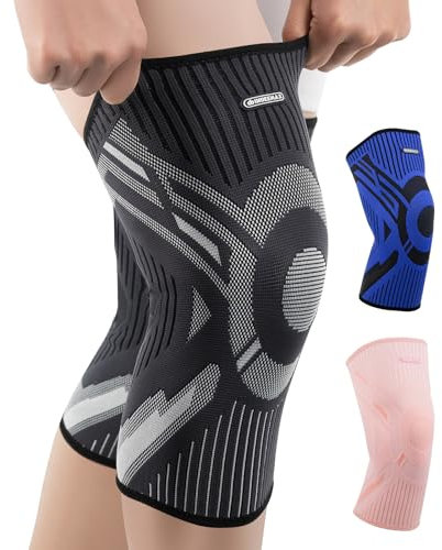 INDEEMAX Knee Support Brace 2 Pack - Compression Knee Sleeves for Men Women Arthritis, Joint Pain, Ligament Injury, Meniscus Tear, ACL, MCL, Tendonitis, Running, Gym, Squats, Sports - M