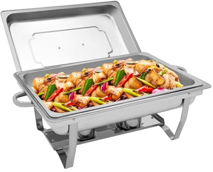 Calientaplatos y calentadores de alimentos, 9 l, calentador de alimentos, recipiente caliente plateado de acero inoxidable con tapa y bandeja, para restaurantes, hoteles, cafeterías, catering, 62 x 34