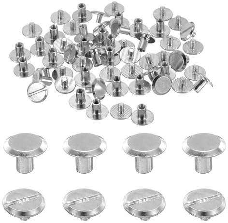 QUARKZMAN 30 uppsättningar Chicago bindande skruvar nitar M4 x 6 mm, metall bokskruvar med spår huvud för gör-det-själv läder bälte väska hantverk bokbindning dekoration (silver)