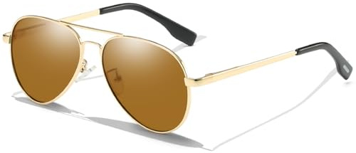 LOJUDI Polarised Kids Pilot Sunglasses - Boys Girls Childrens Sunglasses Mirror Metal Frame for UV400 Protection-Gold Frame/Brown Lens