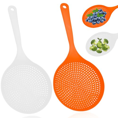 Jiozermi 2 Pcs Kitchen Strainer Spoon, Durable Plastic Pasta Strainer for Effortless Draining, Ideal for Noodles, Dumplings, and More - Essential Colanders & Food Strainers for Everyday Cooking Needs