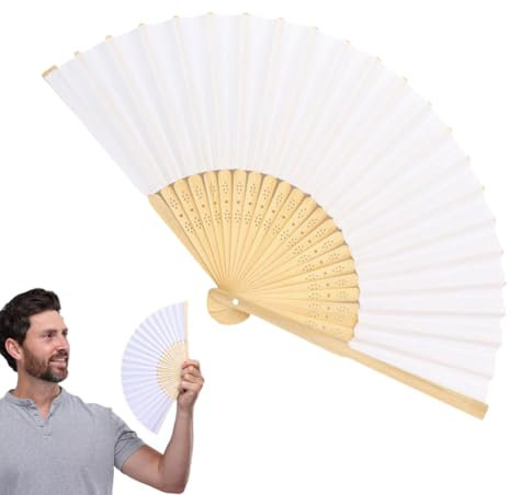 Ventagli di carta bianca, ventagli per matrimoni, pieghevoli, portatili, in legno, per donne e ragazze, per adulti e bambini, decorazione per feste con uso estivo