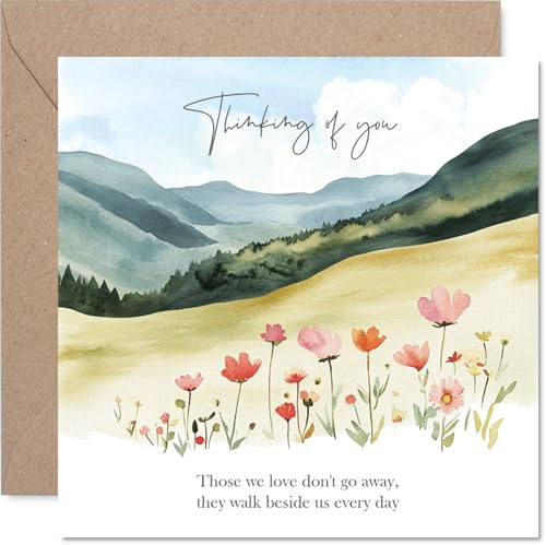 Tarjeta de condolencias de acuarela para mujeres y hombres, diseño de campo floral, tarjetas de duelo para adultos, 145 mm, tarjetas de felicitación de condolencias pensando en ti