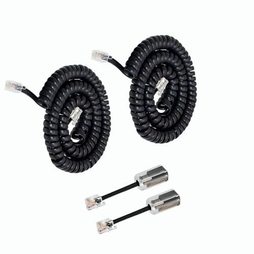 Uvital Telephone Handset Cord Detanglers, 2 Pack Landline Handset Cord Cable 3M Uncoiled(0.6M Coiled) and 2 Pack Anti-Tangle Untangler 360 Degree Rotating Swivel Cords(Black)