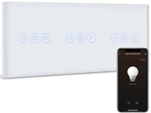 BSEED Trippel smart dimmer, wifi ljusdimmer kompatibel med Alexa och Google Home, APP-kontroll och timerfunktion, smart ljusströmbrytare, vit