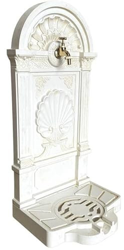 L'Héritier Du Temps Fontaine de Jardin à Poser Source en Fonte d'Aluminium Patinée Blanche avec Robinet Fonctionnel en Laiton 35x40x83cm