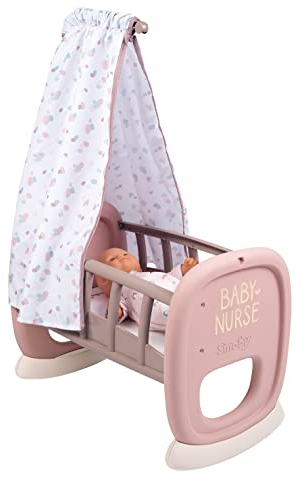 Smoby Toys - Baby Nurse Puppenwiege mit Himmel - Puppenbett mit Wippfunktion für Puppen bis 42 cm - Puppenzubehör für Kinder ab 18 Monaten