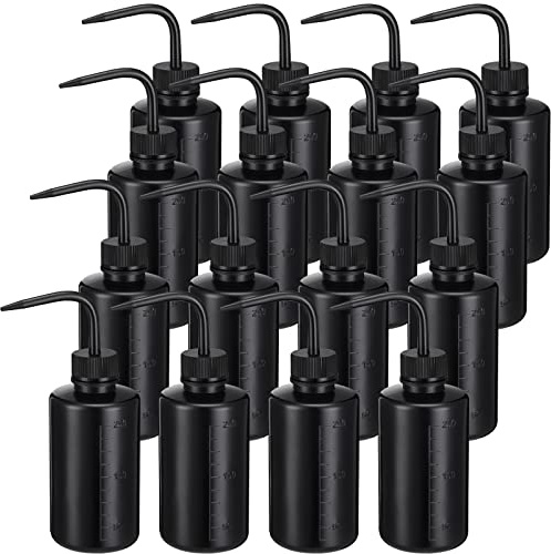 Zubebe 18 Pcs 250 ml Tattoo Wash Squeeze Bottle Bulk Plastic Squirt Lash Water Bottle with Narrow Mouth Scale Labels for Lab Wash Cleaning Water Tools, Plant Irrigation(Black)