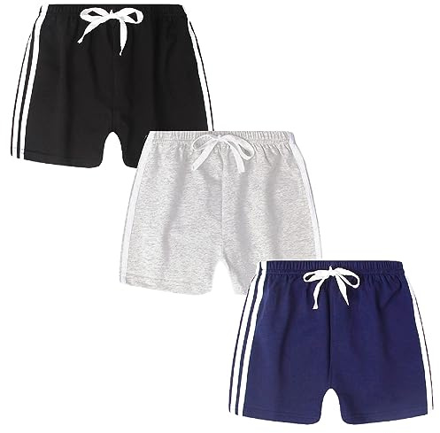 Jagrove Toddler Boys Girls Shorts 3 Pack Kids Active Running Athletic Shorts Summer Sport Jogger Short Pants with Stripe