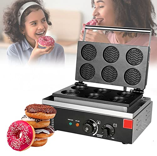 Macchina per Fare Ciambelle Antiaderente Commerciale da 1550 W, Macchina per Ciambelle con 6 Fori, Macchina per Ciambelle Riscaldante su Entrambi I Lati, Prepara Ciambelle Cake Pops Waffle Party Tre