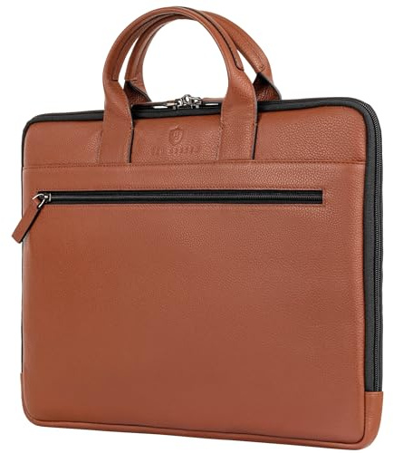 VON HESSEN Laptoptasche aus echtem Nappa-Leder bis 16 Zoll - Aktentasche Herren & Damen - Luxuriöse Echtleder Arbeitstasche für Büro & Alltag - Laptop Hülle in Cognac-Braun