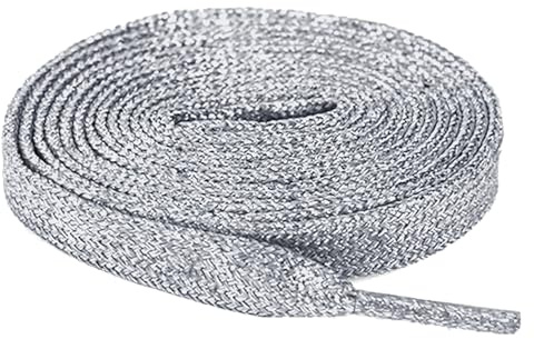 Anopo 2 Pares Cordones Planos Purpurina 10mm Trenzado Cordones de Repuesto para Zapatillas Deportivas Gris Claro Longitud 120cm