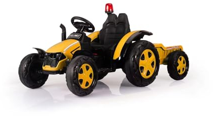 DREAMADE Elektro Traktor für Kinder, Kinder Traktor elektrisch mit abnehmbarem Anhänger & Fernbedienung, Trettraktor mit LED Lichtern, Musik, Hupe & USB, für Kinder ab 3 Jahre (Gelb)