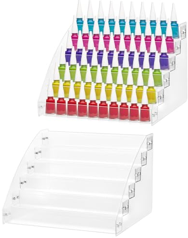 QWORK® 2 Packs 6 Tiers Nail Polish Holder Organizer, Acrylic Nail Display Shelf, Clear Rack, Holds 60 Bottles