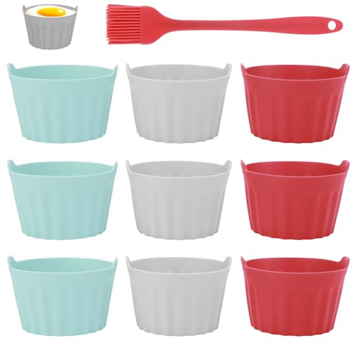 Pirottini per friggitrice ad aria, 9 pezzi, in silicone, riutilizzabili, per friggitrice ad aria, accessori per uova in camicia, antiaderenti, con spazzola pulita, per friggitrice ad aria