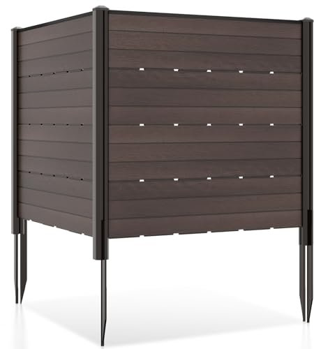 HOMASIS Clôture de jardin extérieur en HDPE, clôturée pour jardin avec poteaux au sol de 45 cm, division des espaces extérieurs extérieurs, 120 x 115 cm (marron)