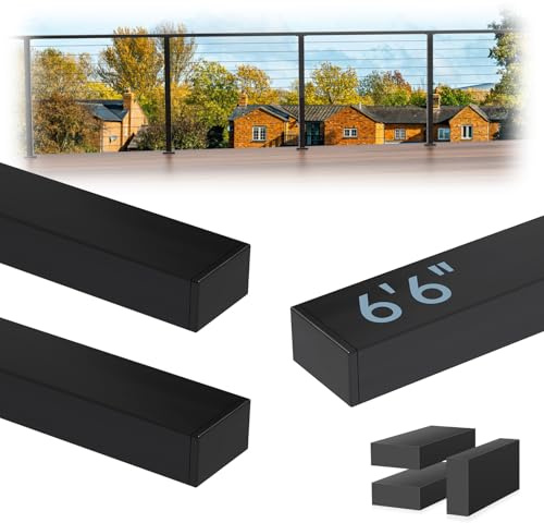 Zylorix 3Pack 6'6 T304 Stainless Steel Handrails Black with Extension Connectors End Cap Kits for Cable Railing System Posts Kit, Cuttable Rectangular Handrails Flat Top Rail - 2.36 W x 1.18 H