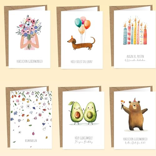 LOViLEE 10x Geburtstagskarten Set mit Umschlag & Stickern - Glückwunschkarten Geburtstag, Happy Birthday Karte - Grußkarten - Geburtstagskarte Frau, Geburtstagskarte Mann - Klappkarten Set 2