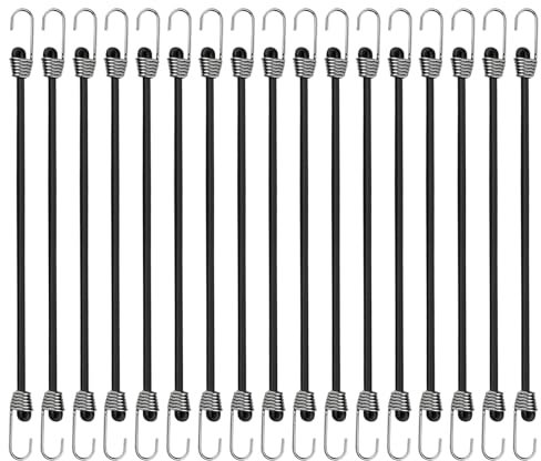 16 Stück 25cm Spanngummi mit Haken Set Elastische Universal-Gepäckspanner Wasserdicht Planenspanne Expander Gummispanner für sicheres Transportieren,Sackkarren, Camping (Schwarz)