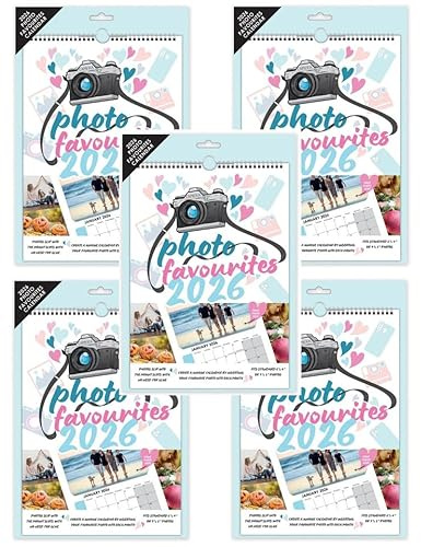 5 x 2026 A4 Photo Calendars - Insert Your Own 6x4 or 5x7 Photos - Customisable Spiral Bound Family Photograph Calendar Gift