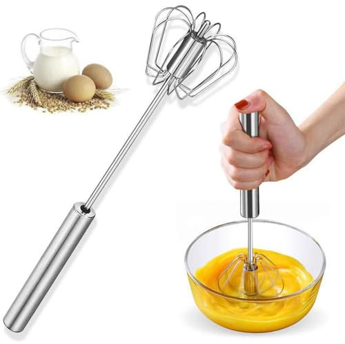 Stainless Steel Semi-Automatic Egg Whisk,Egg Whisk Hand Push Whisk Blender, Hand Push Mixer Stirrer Kitchen Tool for Blending, Whisking, Beating, Stirring,Stirrer Kitchen Tool for Cooking (10in)