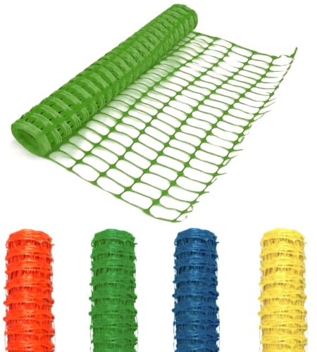 Heavy Duty Barrier Fencing Mesh 1m x 50m - Plastic Temporary Safety Fence for Construction, Work Sites, Garden, Pet Barriers, and Events in Orange, Green, Blue (Green)