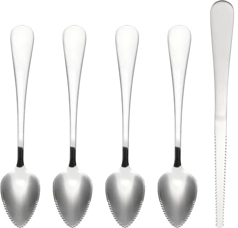 PATIKIL 4 cucharas de pomelo con borde dentado, cucharas de pomelo dentadas, plateadas